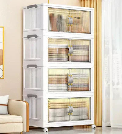 Kit Cajas Organizadoras Apilables con Ruedas y Puerta Frontal