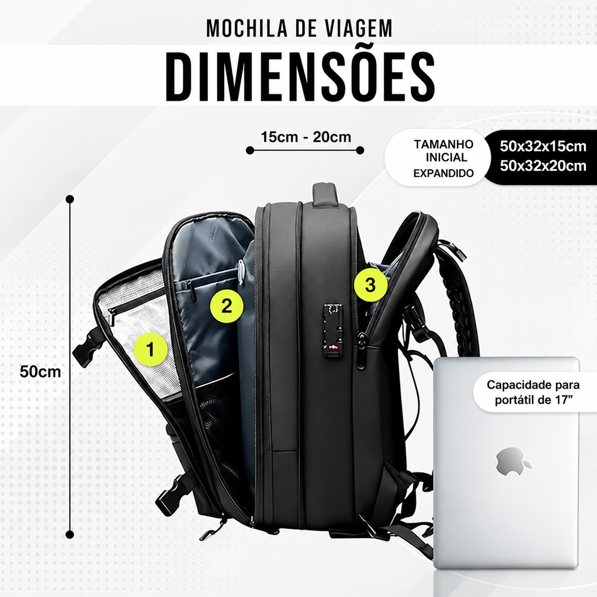 Mochila de Viagem com Sistema de Vácuo + Bomba de Vácuo Incluída