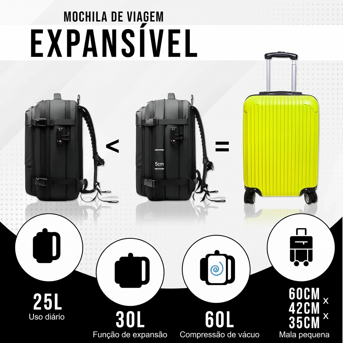 Mochila de Viagem com Sistema de Vácuo + Bomba de Vácuo Incluída