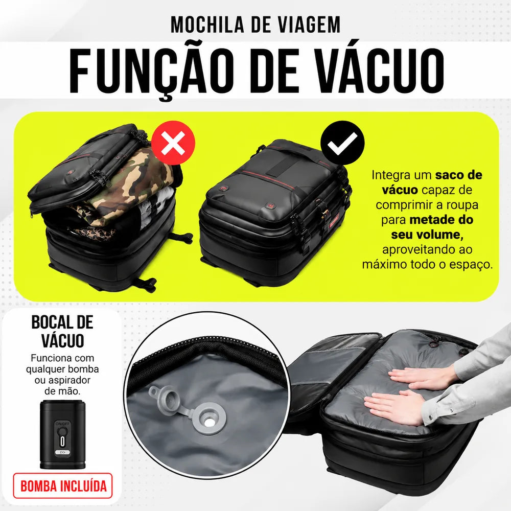 Mochila de Viagem com Sistema de Vácuo + Bomba de Vácuo Incluída